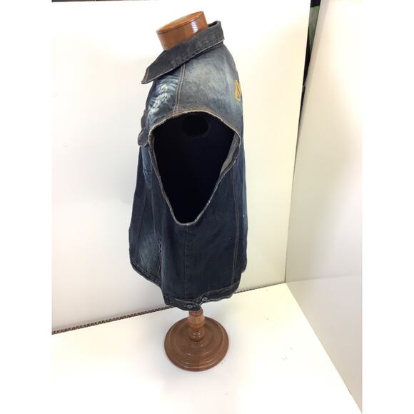Mens Akoo Denim Vest 3XL Sleeveless Distressed Bleach Wash Streetwear Biker - Picture 5 of 7